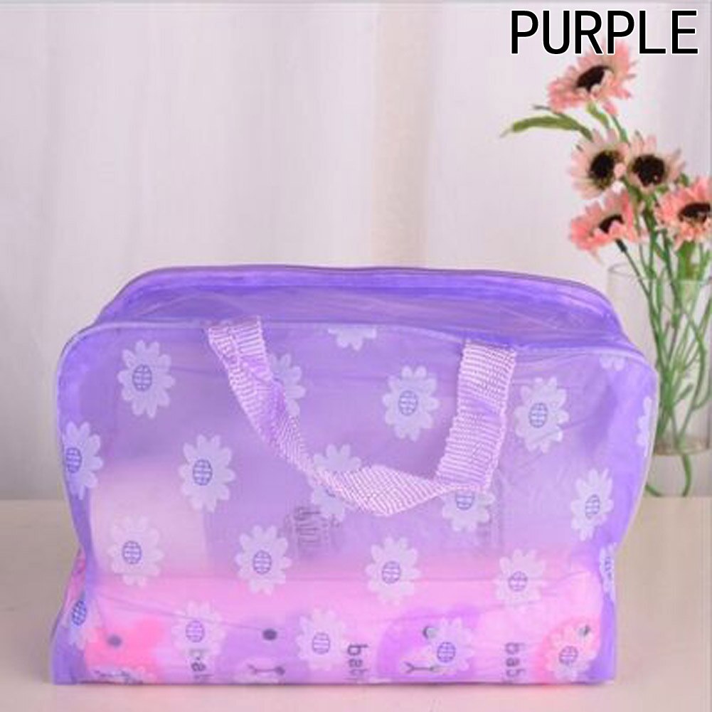 Waterproof PVC Makeup Cosmetics Bags Clear Transparent Travel Storage Box Wash Bathing Make Up Bag: purple