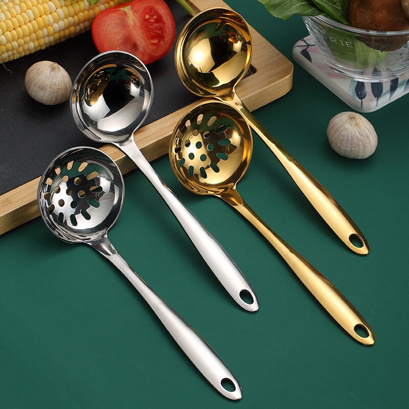 Gold Soup Ladle Stainless Steel Serving Spoon with Long Handle Tablespoon Kitchen Cooking Spoon Dining Spoon Soup Scoop