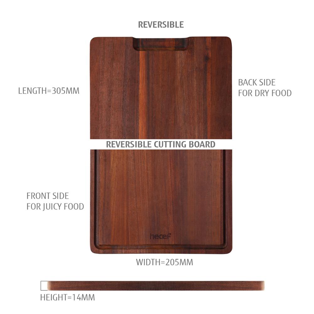 Hecef Carbonized Acacia Wood Cutting Board with Juice Grooves and Built-in Recessed Grips, Ultra Thick Hardwood Chopping Board f