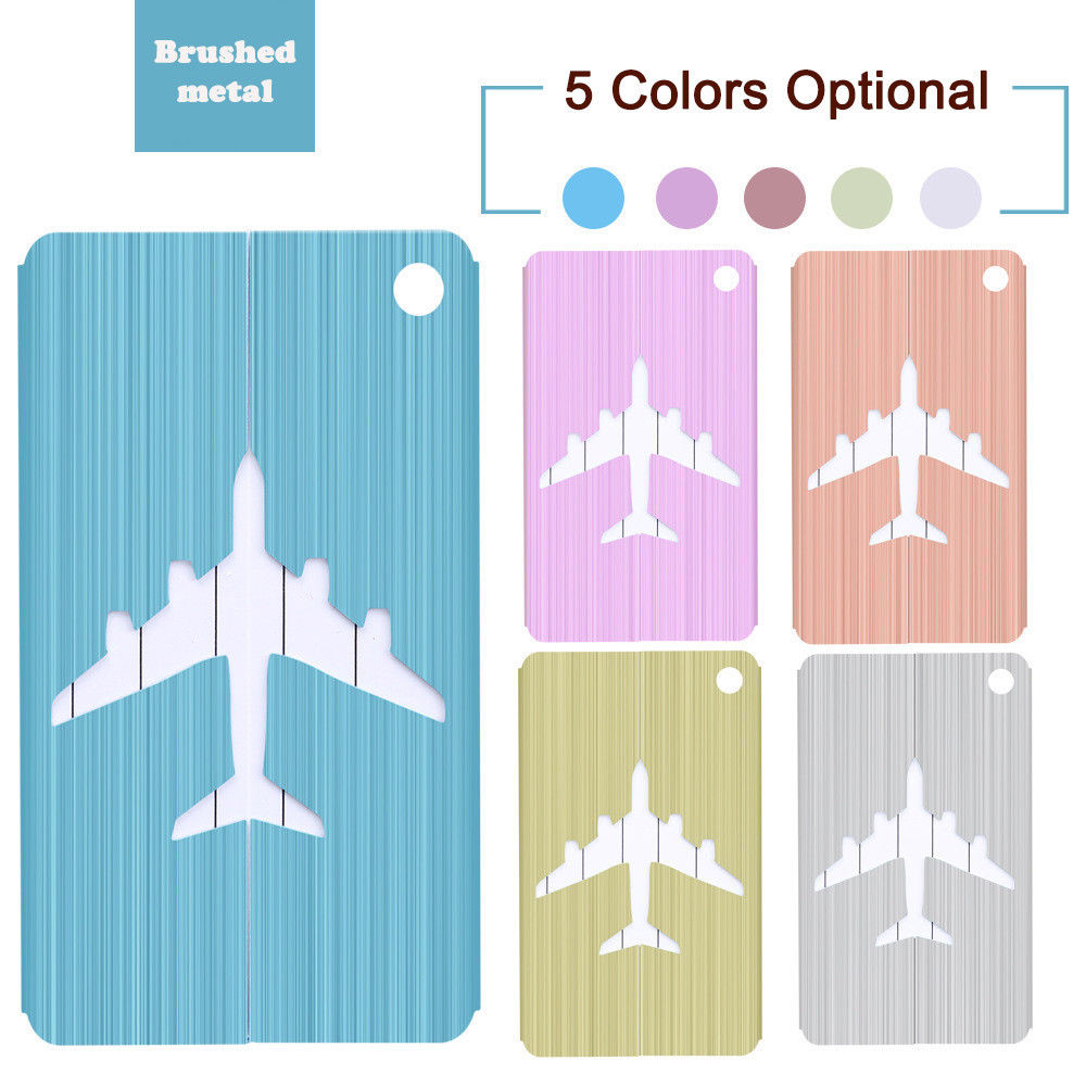 Aluminium Luggage Tags Suitcase Label Airplane Shape Brushed Square Boarding Elevators Luggage Tag Travel Accessories