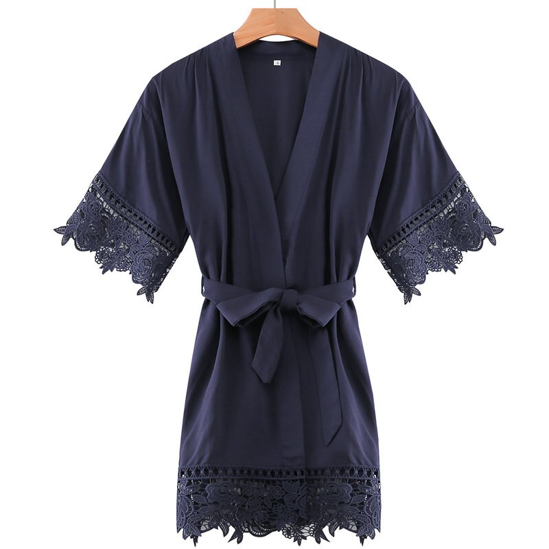 Cotton Flower Girl Robes Rayon Floral Lace Trim Robes Bridal Kids Size Kimono Robes Party Robe Girl Bridesmaid Gold Print: NAVY flower girl / kids size(age 3-5)