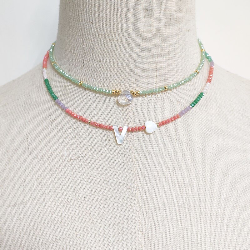 Summer Crystal Beaded Necklace Women Exquisite Versatile Neck Accessories Light Green Beadsцепочка На Шею Женская
