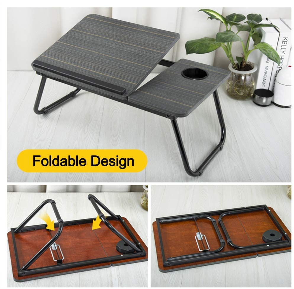 Plegable Mesa portátil de escritorio del regazo soporte de mesa ajustable para Laptop para la cama Notebook Tablet con sostenedor de taza