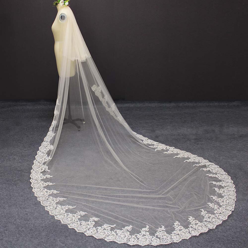 Champagner 2 Schichten Teil Spitze Hochzeit Schleier 3 Meter Lange 2T Abdeckung Gesicht Braut Schleier Champagner/Elfenbein/ weiß Braut Schleier