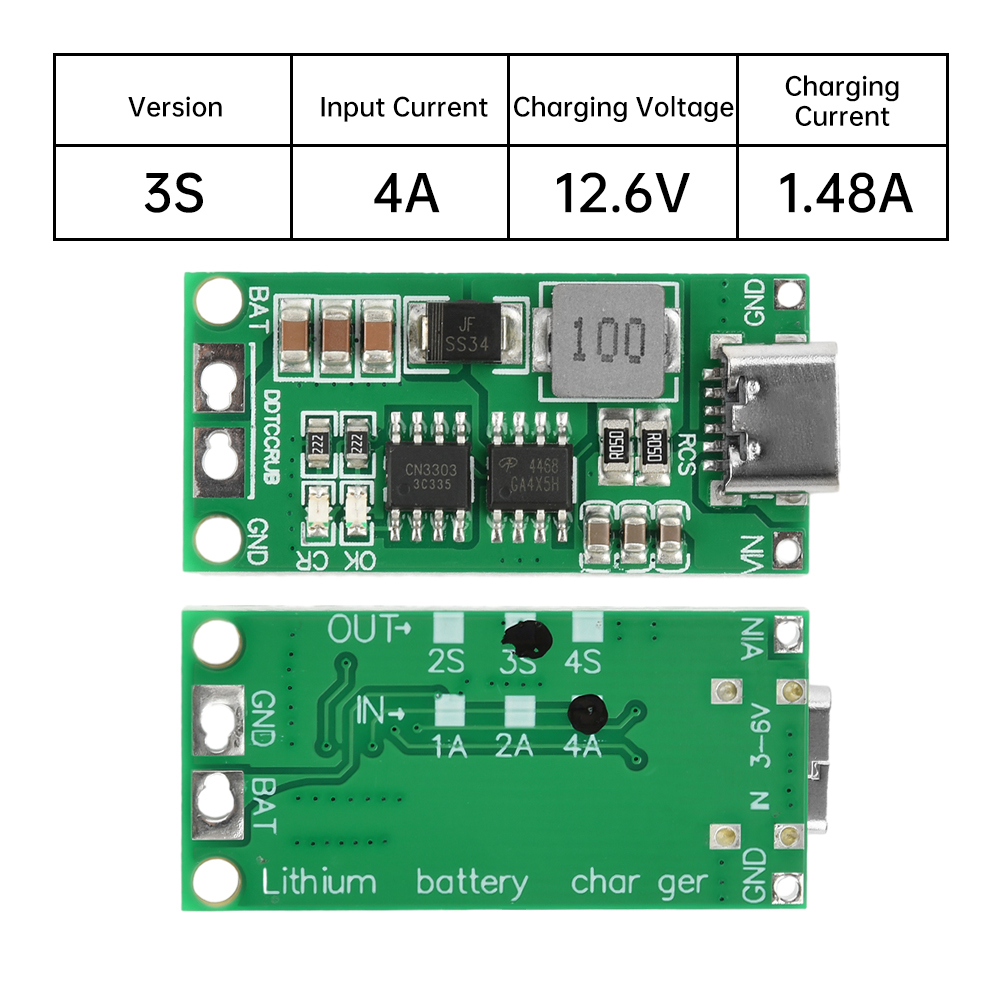 Flercells 2s 3s 4s typ-c  dc3-6v to 8.4v 12.6v 16.8v step-up boost 18650 litiumbatteri lipopolymer litiumjonladdningskort: Guld-