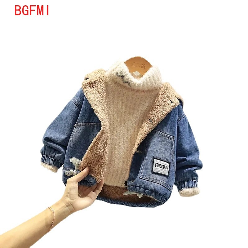 1-5Y giacca di Jeans per ragazze ragazzi autunno inverno Cashmere addensare Jeans cappotto abbigliamento per bambini capispalla caldo giacche di Jeans per bambini: Blu / 3T