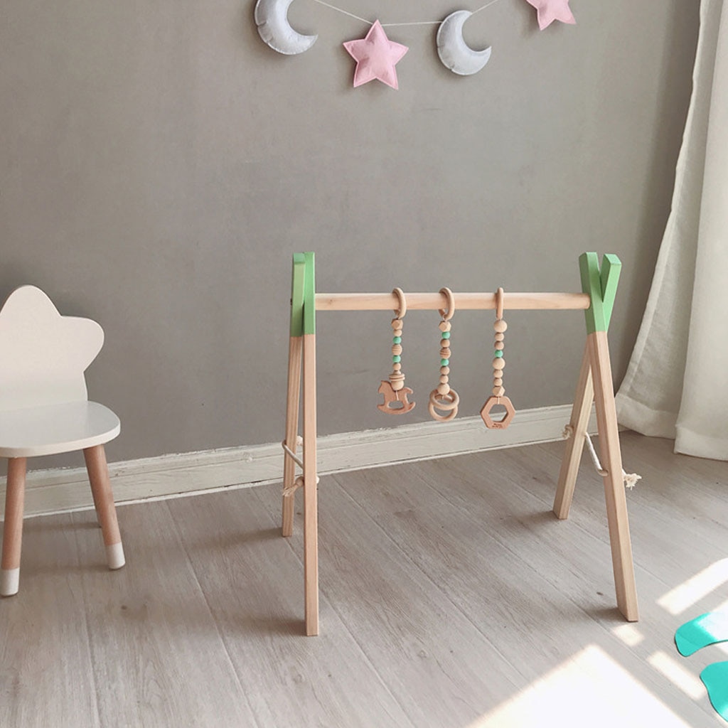Jouet de gymnastique nordique pour bébés | Jouet avec anneau, cadre en bois, porte-vêtements, , décor pour chambre d'enfants A10