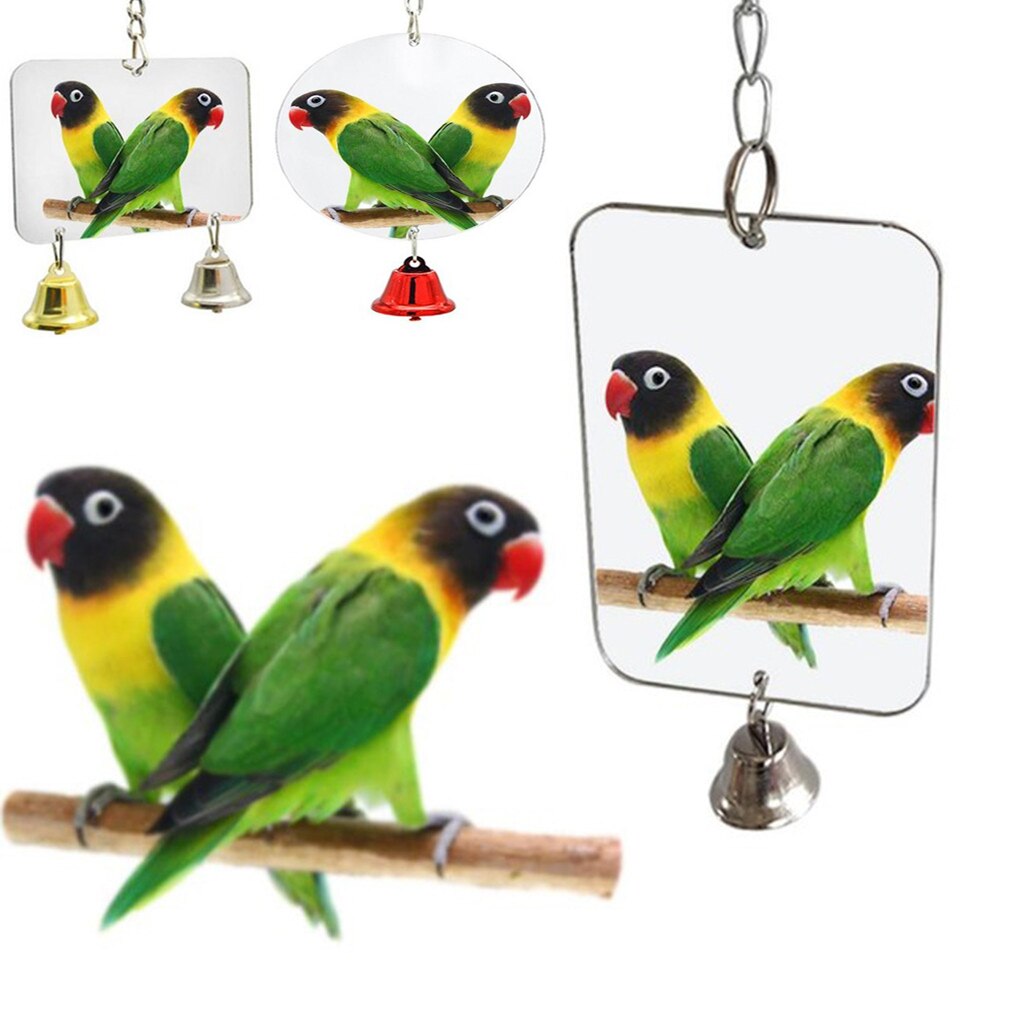 Pet Parrot Toy Resistant Pet Parrot Bird Mirror Silver Acrylic Pet Toy Bird Nest Accessory