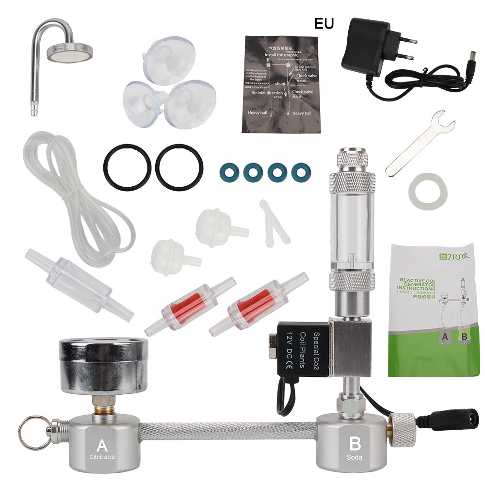 Kit de sistema generador de CO2 para acuario, difusor con válvula solenoide para crecimiento de plantas acuáticas, contador de burbujas, accesorios para acuario: E