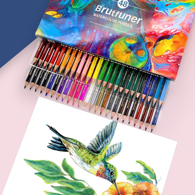 Brutfuner-Juego de lápices de acuarela , conjunto de lápices de colores al óleo para dibujar y colorear, suministros de arte escolar, 48 colores