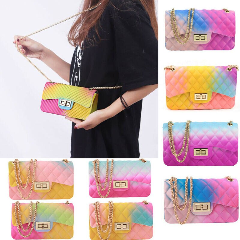 Women Jelly Shoulder Bag PVC Messenger Bag Chain Handbag Crossbody Bags