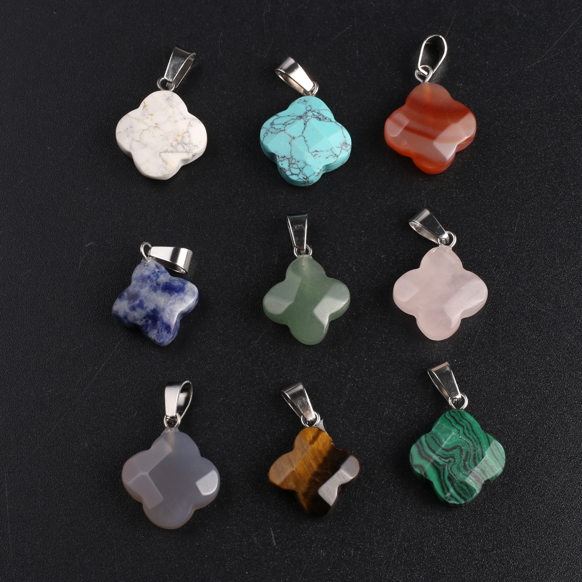 Lucky Klavertje Vier Vorm Natuursteen Hanger Sieraden Maken Diy Agaat Malachiet Ketting Oorbellen Accessoires