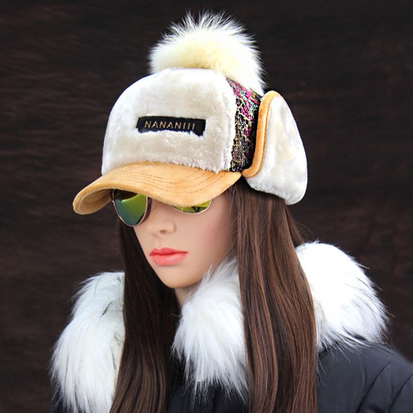 Winter Faux Cashmere Bomber Hat Women Earflap Caps Faux Fur Pompom Snow Hats Adjustable Bohemian Russian Ushanka