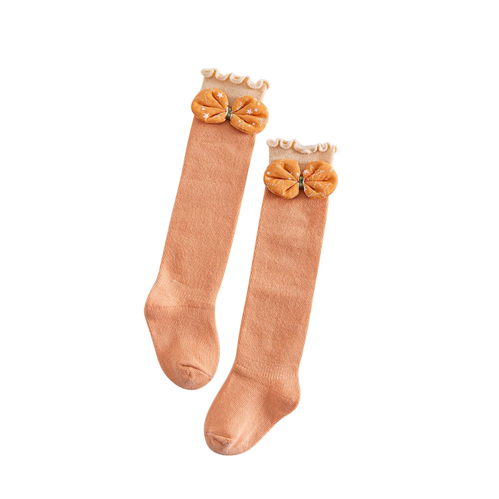 Emmababy Meisjes Kousen Ademend Knie Sokken Lente Herfst Winter Peuters Zoete Stijl Boog Decoratie Vezelig Zelfkant: Oranje / 12m