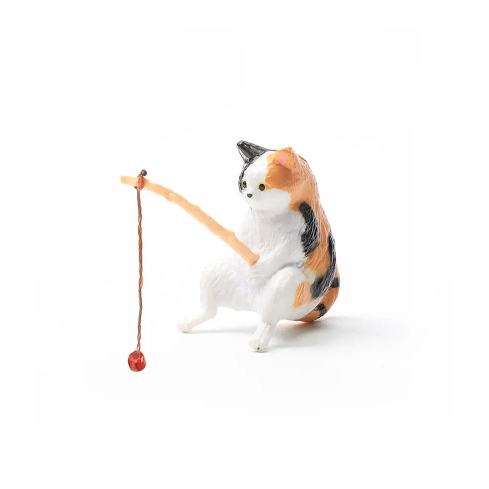 Figuritas de decoración de Acuario, 10 estilos, Mini lindo gato de pesca, accesorios de Acuario, adorno de paisajismo, accesorios de tanque de peces DIY: Marrón