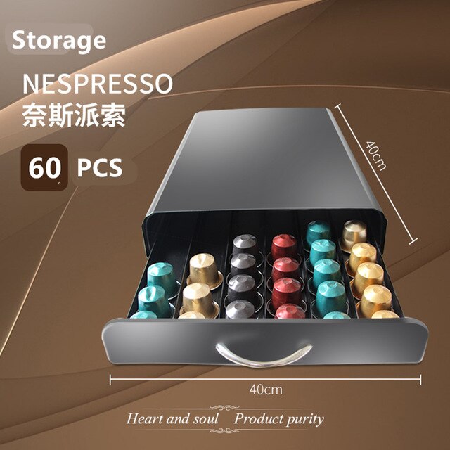 Nespresso skuff 30/40/60 kapsler nespresso kaffe pod holder stå kjøkken metallhyller organisasjonsskuff