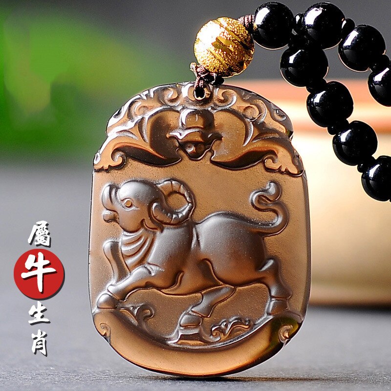 Natural Ice Obsidian 12 Chinese Zodiac Snake Pendant Boutique Jewelry Men's and Women's Necklace: 6