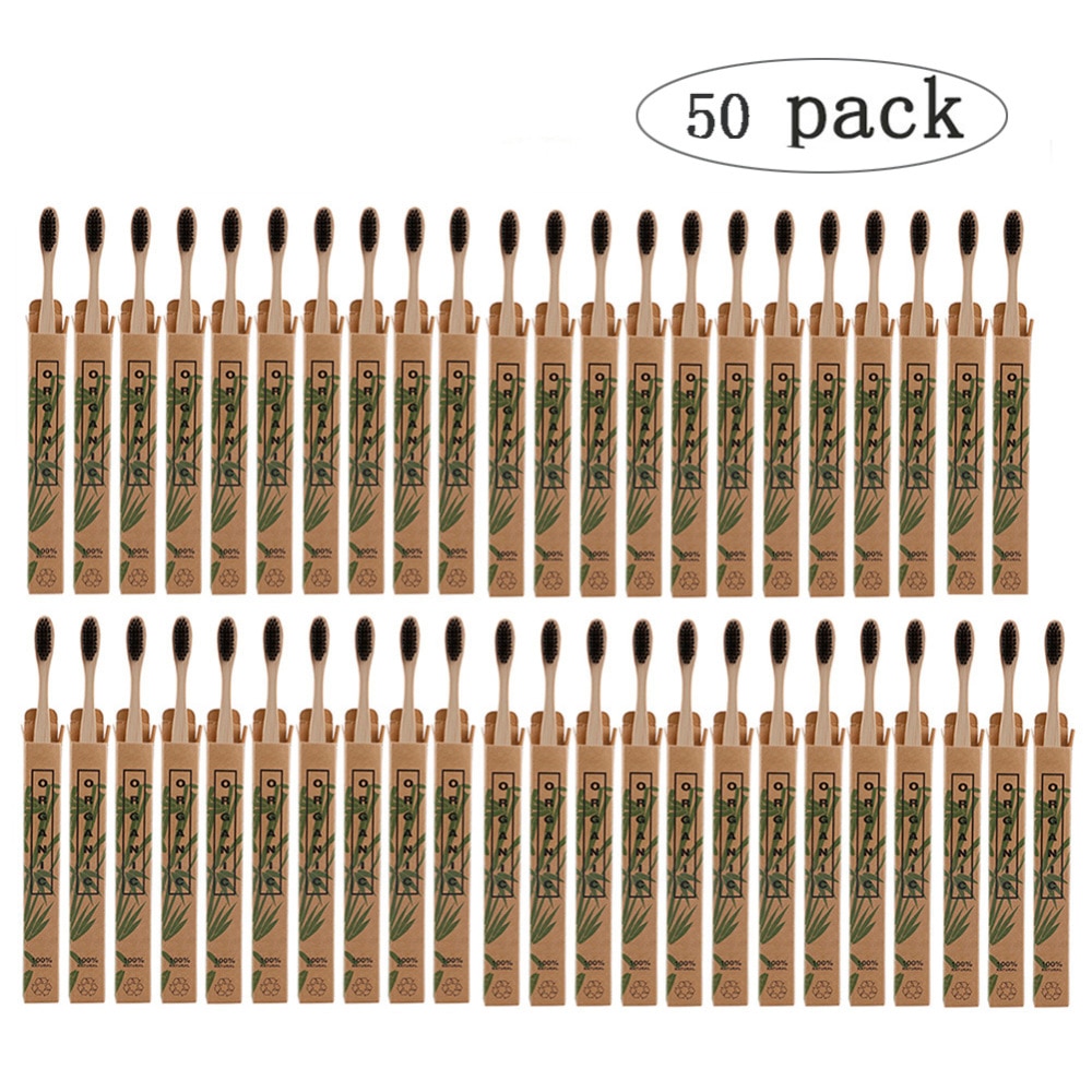 50pcs Natural Bamboo Toothbrush Wood Toothbrushes Soft Bristles Capitellum Fiber Teeth brush Eco-Friendly Oral Tooth Care: Black