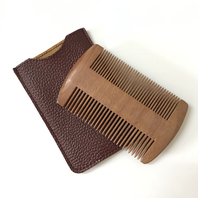 Wooden Beard Comb Natural Sandalwood Beard Comb with Fine &amp; Coarse Teeth - Anti-Static Pocket Comb for Everyday Carry