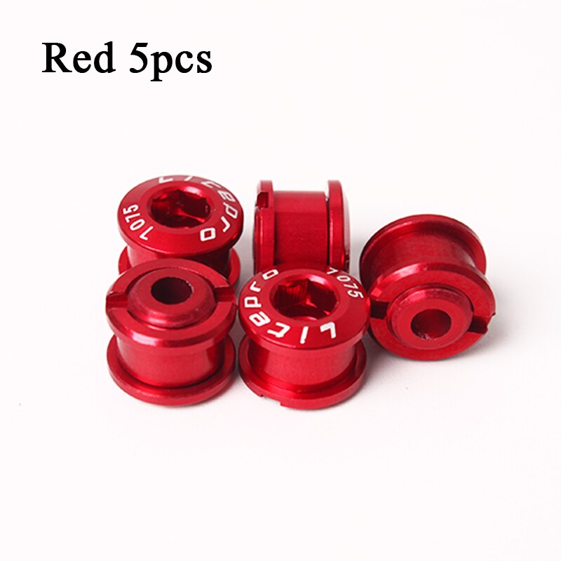 Litepro 4/5Pcs Mtb Kettingblad Bouten Aluminium Single Speed Disc Super Licht Kettingwiel Schroeven Voor Road Mountain fiets Crank: 5PCS-Red-6.5mm