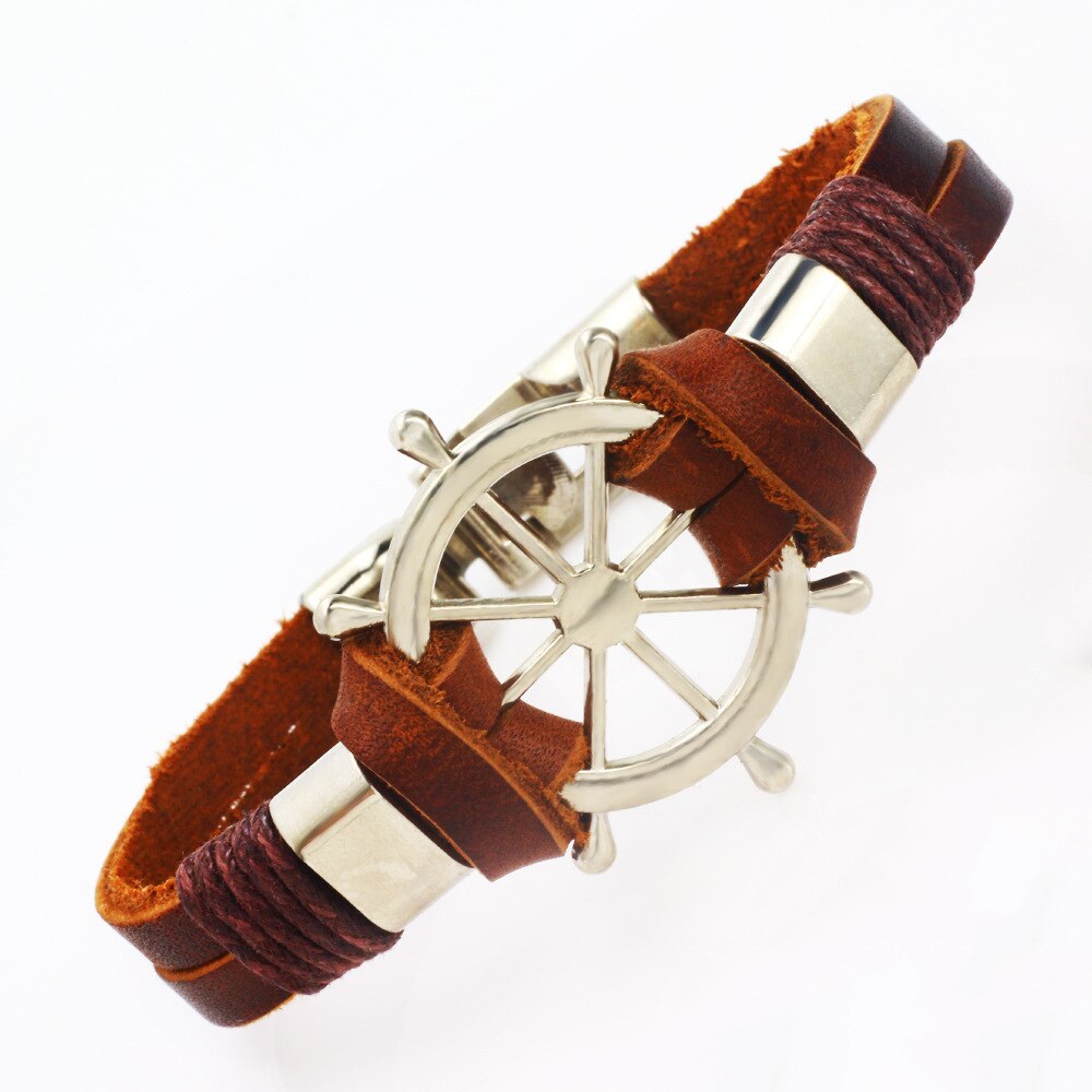 2021High Vintage Rudder Charm Personalit Leather Woven Anchor Bracelet for Men Rope Bracelets Bangles pulseira masculina