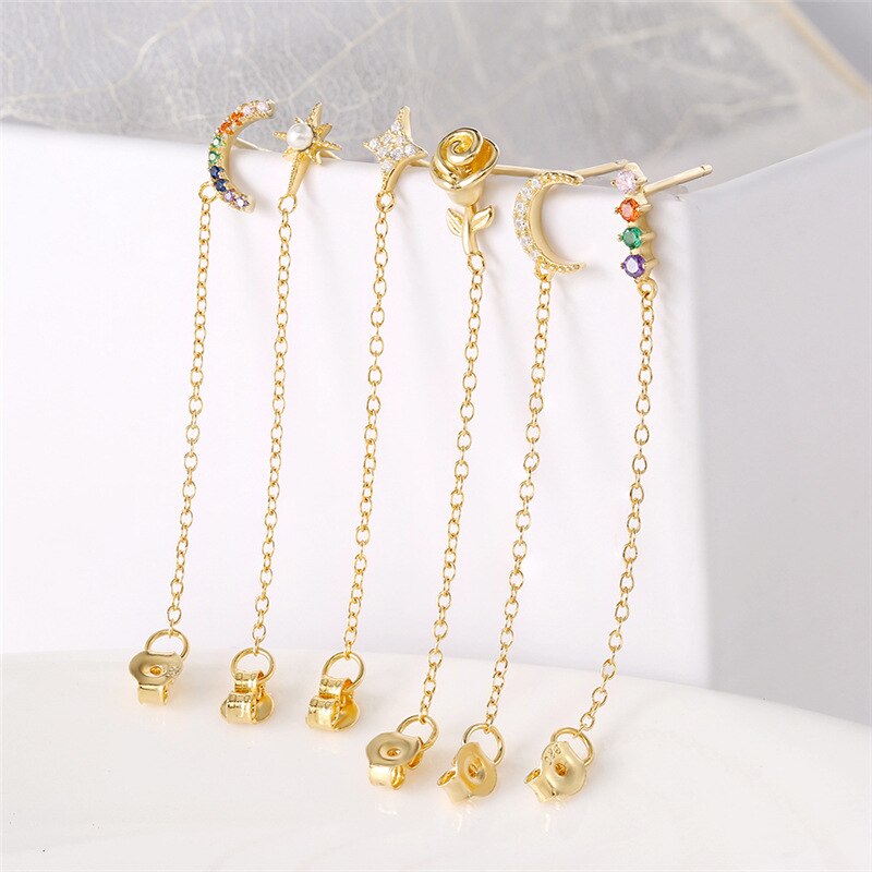 Funken Regenbogen Zirkon Gold Kette Ohrring Hypoallergen Zierlichen Stern Mond Blume Machen Einen Eindruck Ohrringe Für Frauen Schmuck