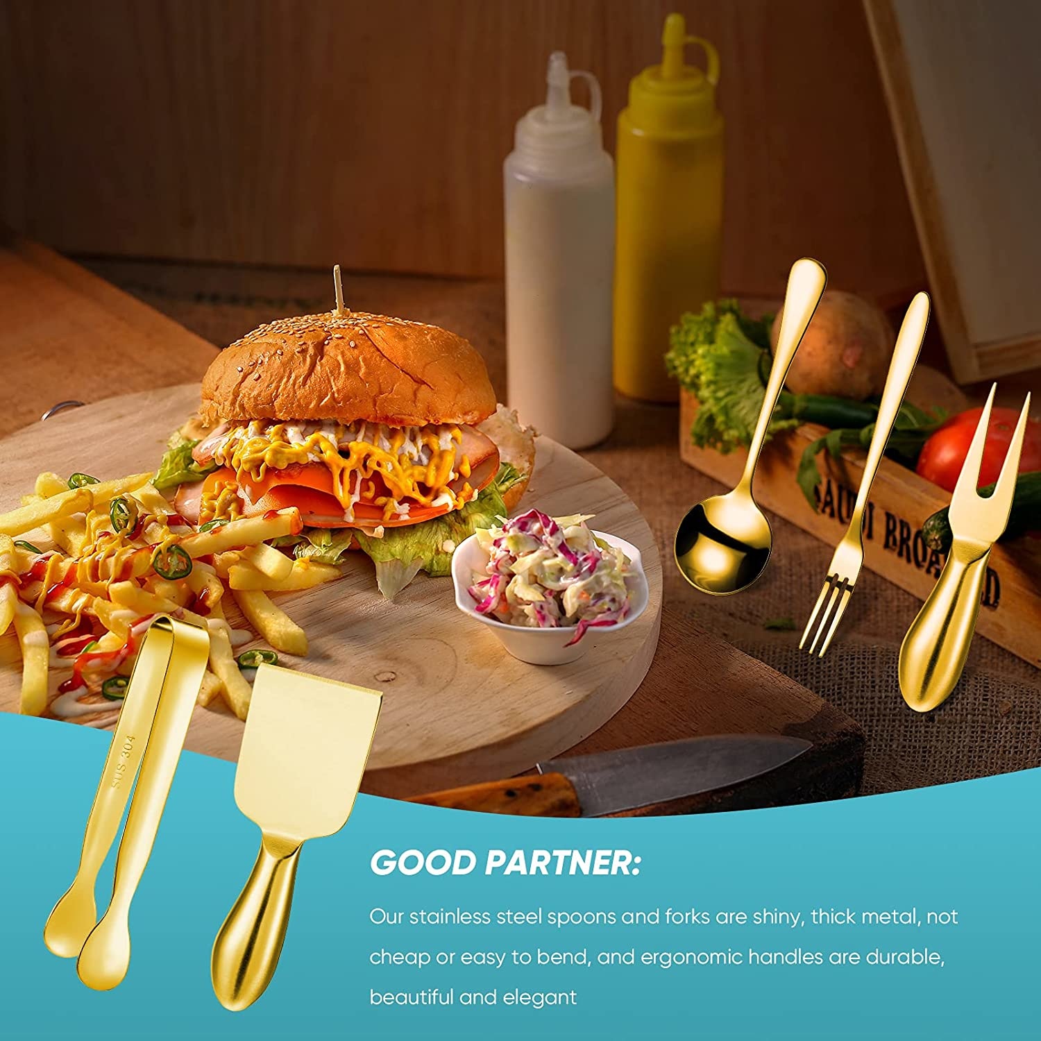 14/20pcs Gold Cheese Knife Set Cheese Spreaders Knife Butter Slicer with Mini Serving Tongs Spoons and Fruit Forks Knives Set