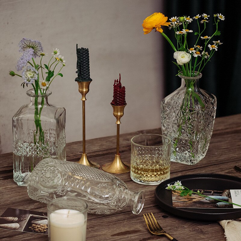 Nordisk relief glasvase blomsterarrangement hydroponisk vintage vase boligdekoration skyde rekvisitter til centerpieces til bryllupper