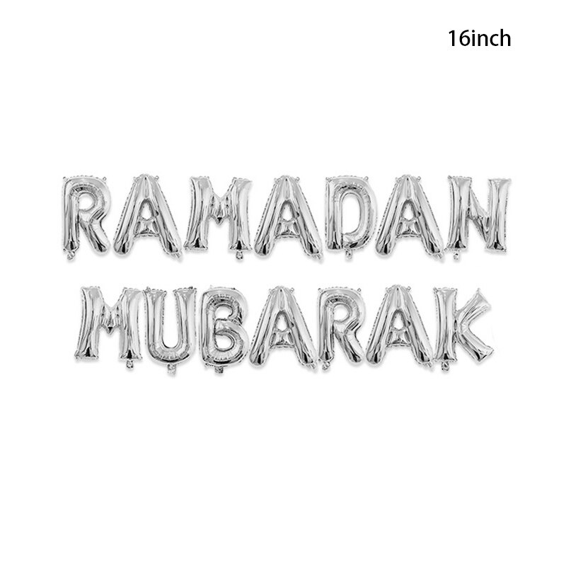 Ramadan Mubarak Ballon 16 Inch Moslim Ramadan Mubarak Decoratie En Opstelling Brief Aluminium Folie Ballon: Silver