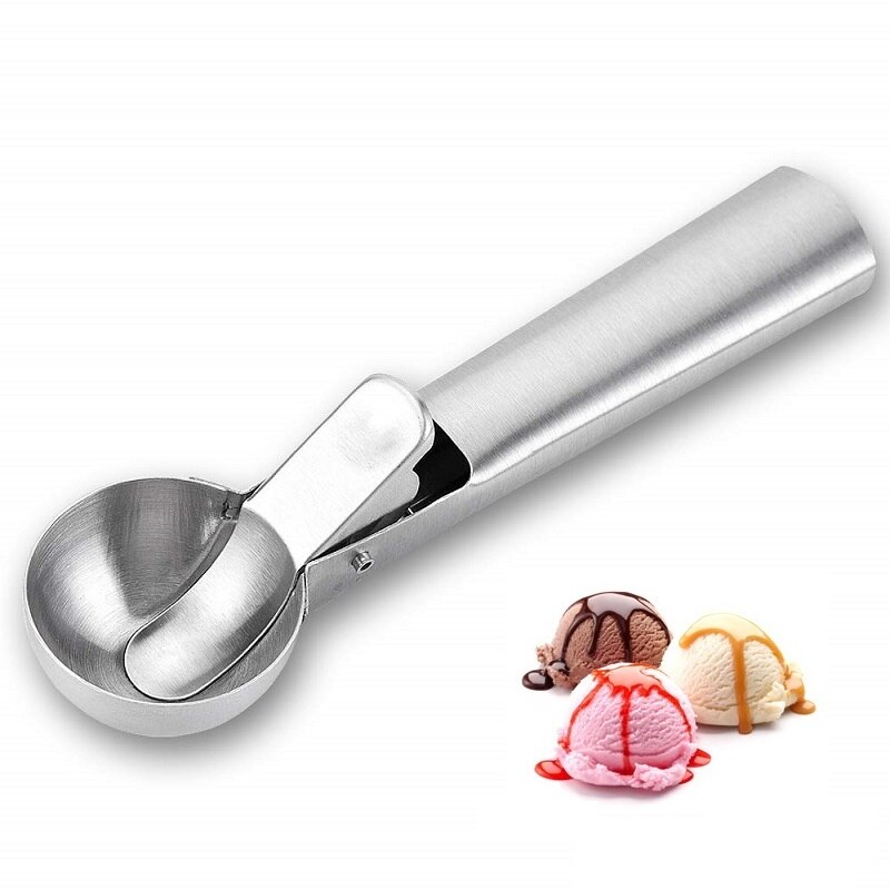 Solid Stainless Steel Ice Cream Scoop Cookie Scoop With Easy Trigger Dipper For Fruits Cookie Dough And Water Melon Spoon
