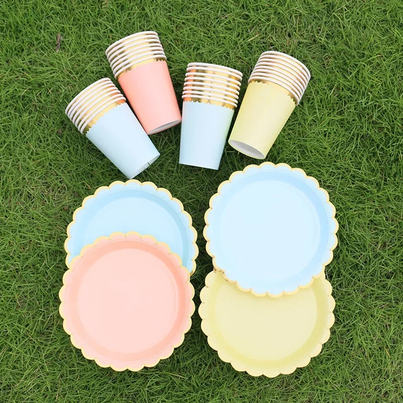 Disposable Tableware Paper Plate Lace Cups Stamping Lace Paper Plates Wedding Happy Birthday Party Supplies Baby Shower