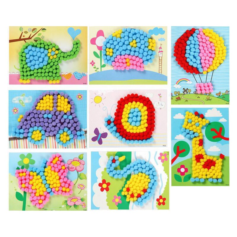 1Pc Baby Creatieve Diy Pluche Bal Schilderen Stickers Kinderen Educatief Handgemaakte Materiaal Cartoon Puzzels Ambachten Speelgoed Kids