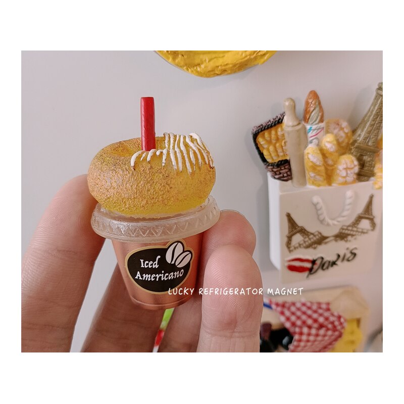 Resin Cute Cartoon Food Fridge Magnetic Sticker French Fries Ice Cream Egg Tart Refrigerator Magnet Photo Wall Paste Home Decora