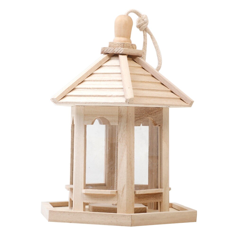 Wooden Bird Feeder House Nest Wild Bird Feed Dispenser Wooden Bird Feeder Bird House With Roof Bird Home Garden Yard Decoration: Default Title