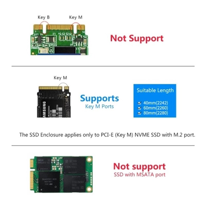 USB 3.1 Type A/C to PCI-E NVMe M.2 SSD Enclosure Adapter Card Portable Hard Drive Enclosure Plug & Play