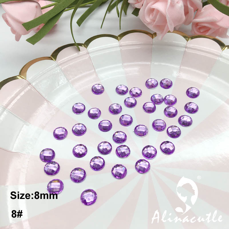 140pc 8mm gems diamond flat back flat back round crystals Stone Stickers gem DIY handmade Art Crafts Scrapbooking crystals: No 8 purple