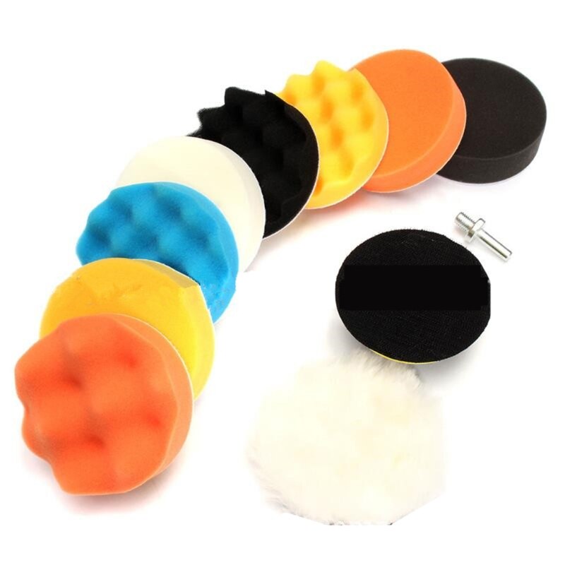 11Pcs 3inch Car Polishing Disc Self-Adhesive Buffing Waxing Sponge Wool Wheel Polishing Pad For Drill Adapter: Default Title