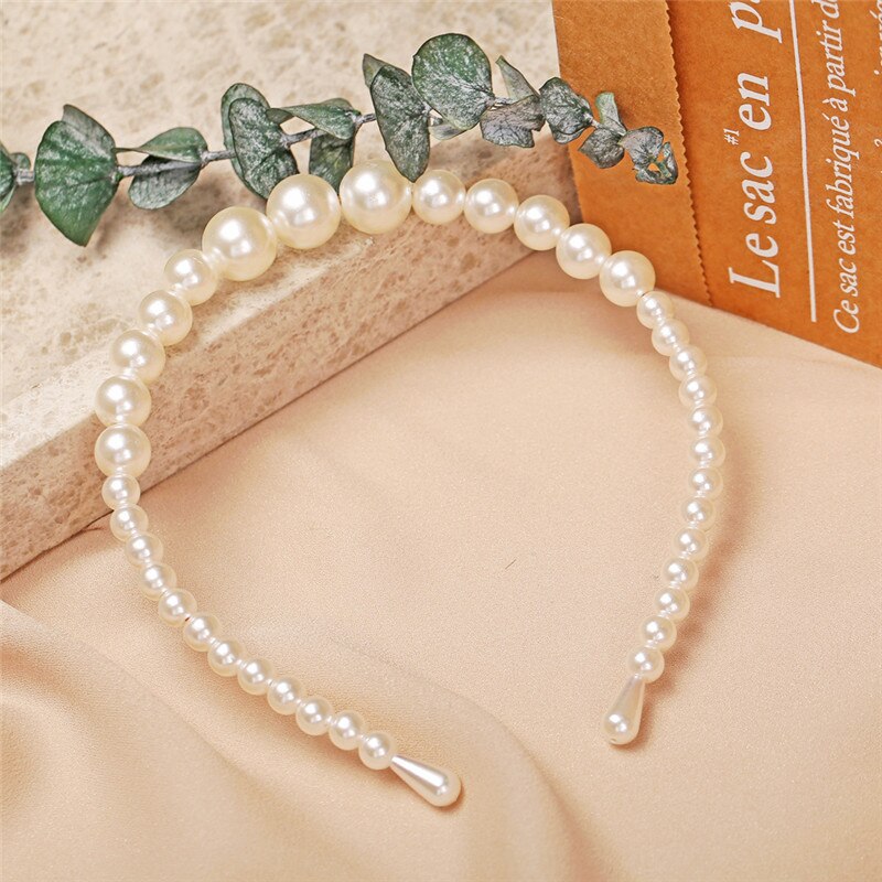 Nowe pełne perły proste kobiety Hairbands słodki pałąk uchwyt do włosów ozdoba opaska na głowę Lady eleganckie modne akcesoria do włosów