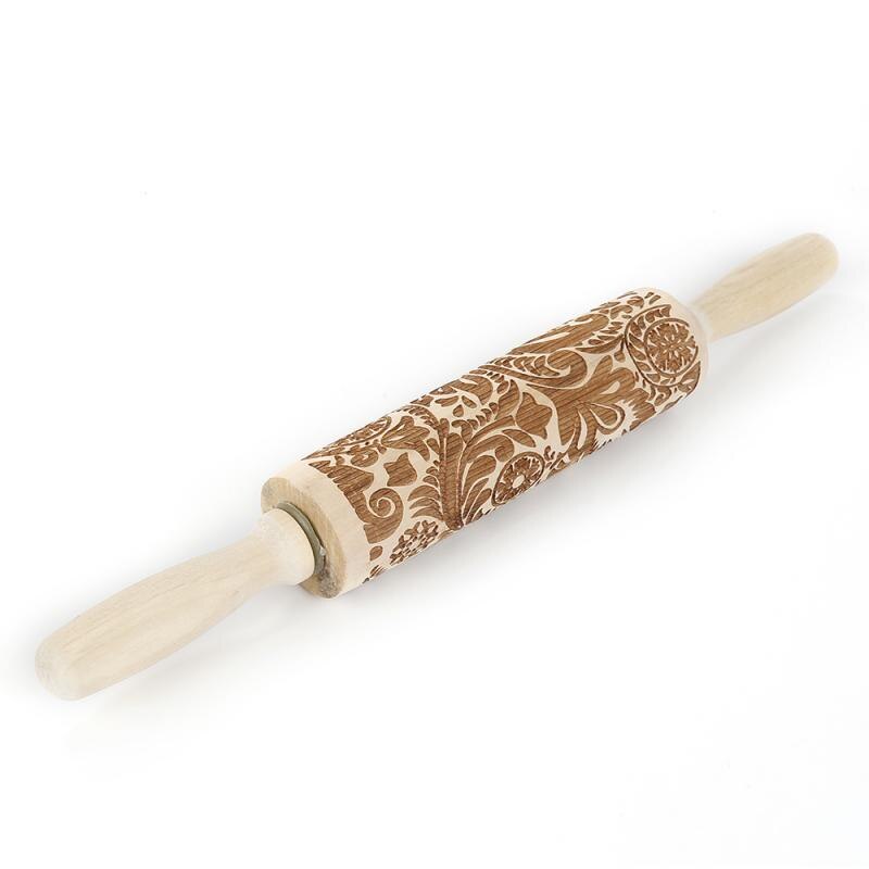 Kerst Embossing Rolling Pins 14/16 Inches Xmas Sneeuwvlok Print Gegraveerde Gesneden Hout Reliëf Deegroller Keuken Decor Gereedschap