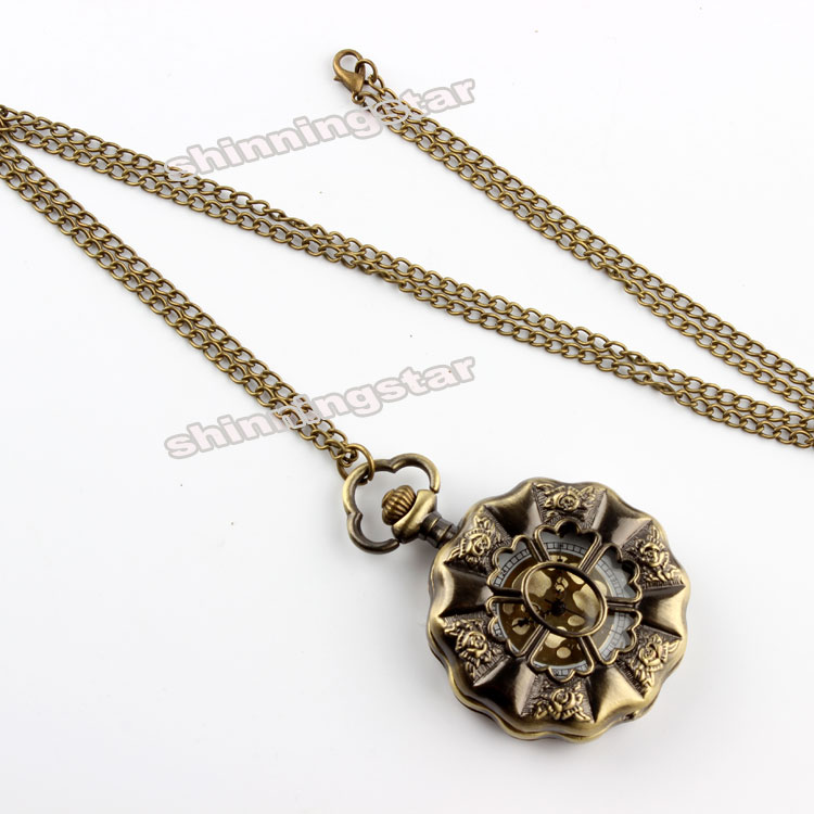 Vintage brons solros helstål steampunk fickur ihåligt analogt skelett herr fickur för dam  p50