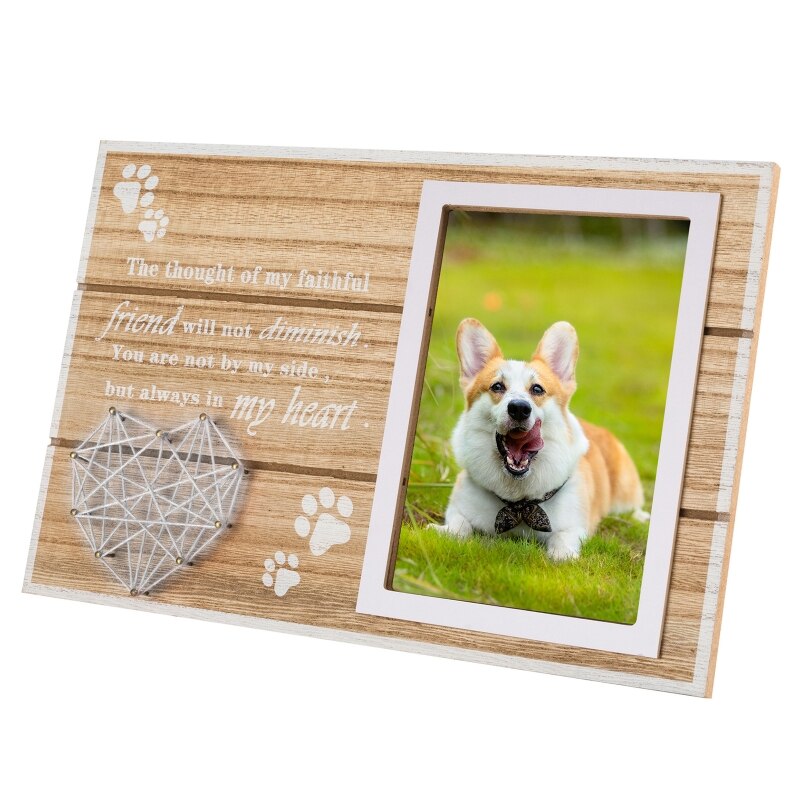 Wooden Dog Photo Frame Heart Shape Memorial Picture Frame Wood Crafts: 3
