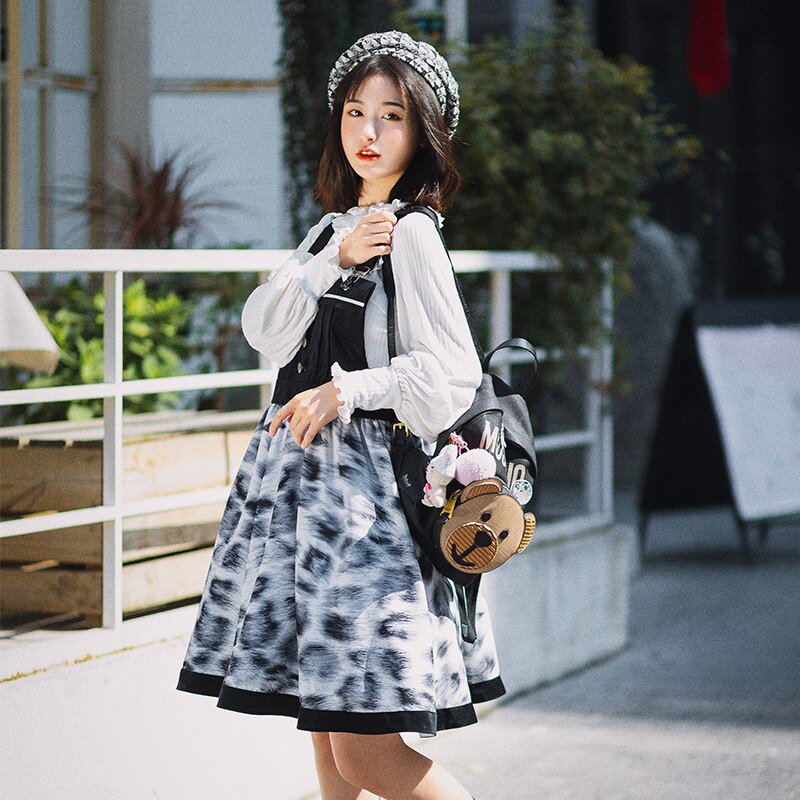 Harajuku coreano estilo gótico punk leopardo impressão princesa japonês vestidos cos loli cosplay menina lolita jsk vestido
