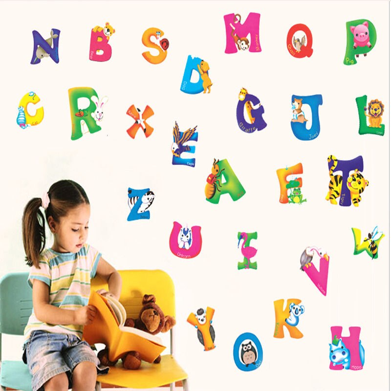 Creatieve A-Z Alfabet Dieren Verwijderbare Muursticker Decals Decor Kids Nursery Pvc Vinyl Kids