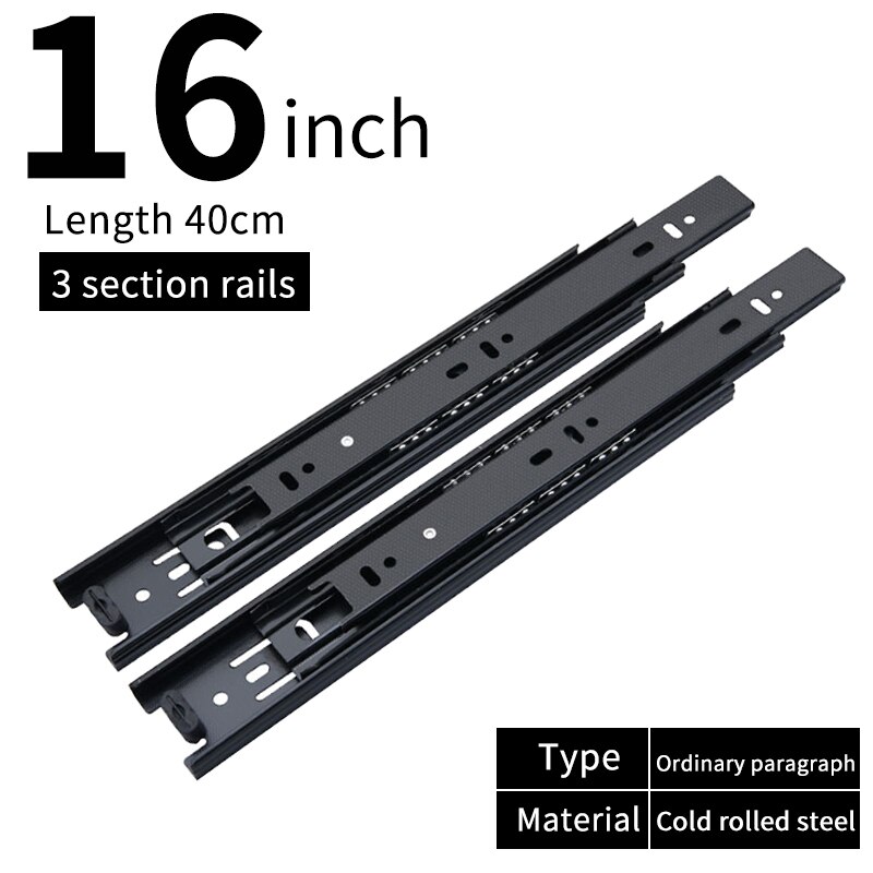 Glissières de tiroir à tampon en métal 10-22 pouces, largeur de voie 45mm, Rail silencieux à trois sections, raccords de quincaillerie pour meubles: D 4510 16inch