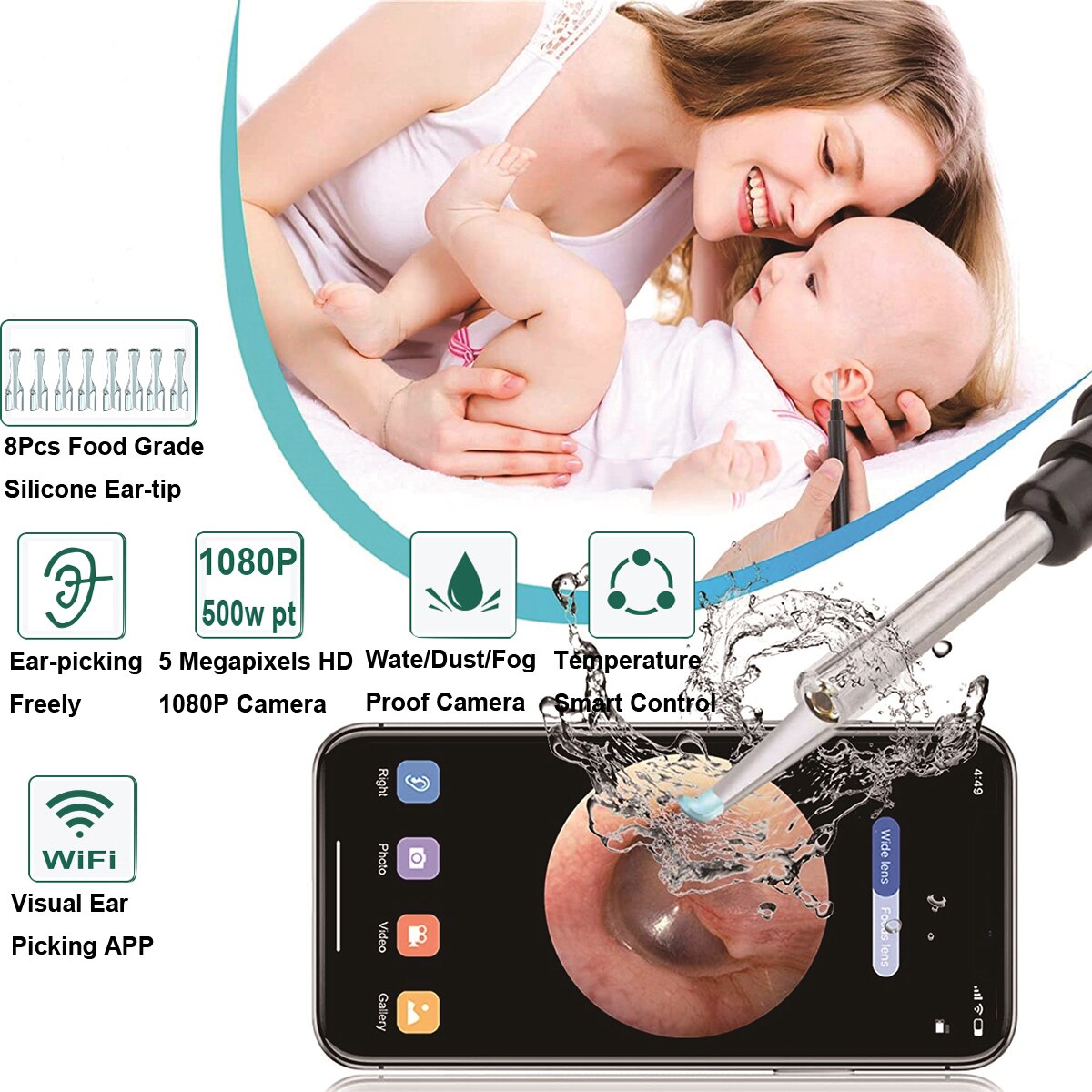 Handheld Smart Visuele Earpick Ear Care Wifi App Oorsmeer Remover Voor Ios/Android Telefoon Multifunctionele Endoscoop Camera Oor-picking