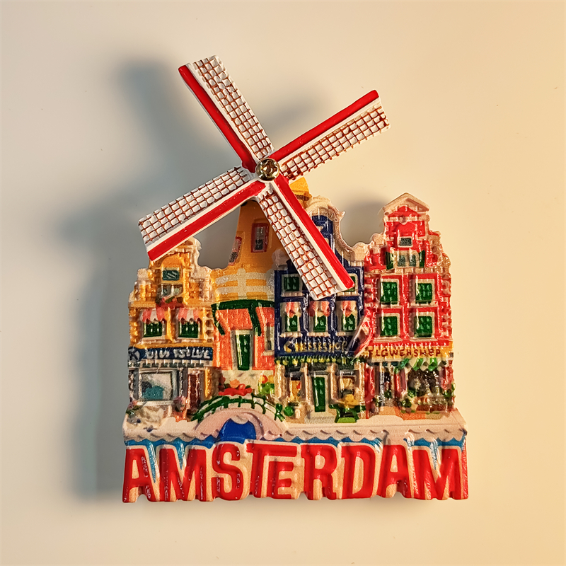 Holland,Amsterdam, Windmolen, 3d Stereoscopisch, Toeristische Souvenirs, Handgeschilderd, Decoratie Huis, Koelkast Magneten: Default Title