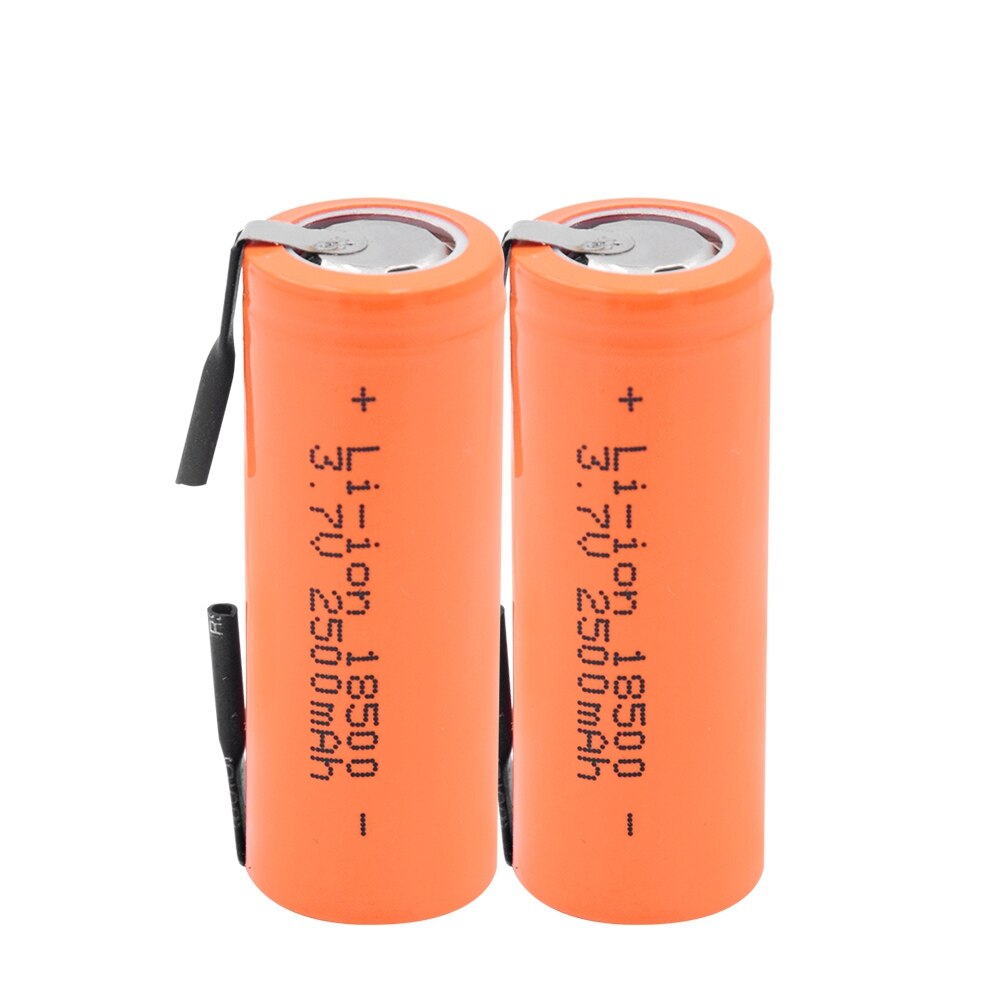 1/2/4pcs 3.7V 2500mAh 18500 Lithium Battery With 2 Welding Tabs 18500 Li-ion Cell For Led Flashlight Headlight Mechanical Mod: 2 pieces
