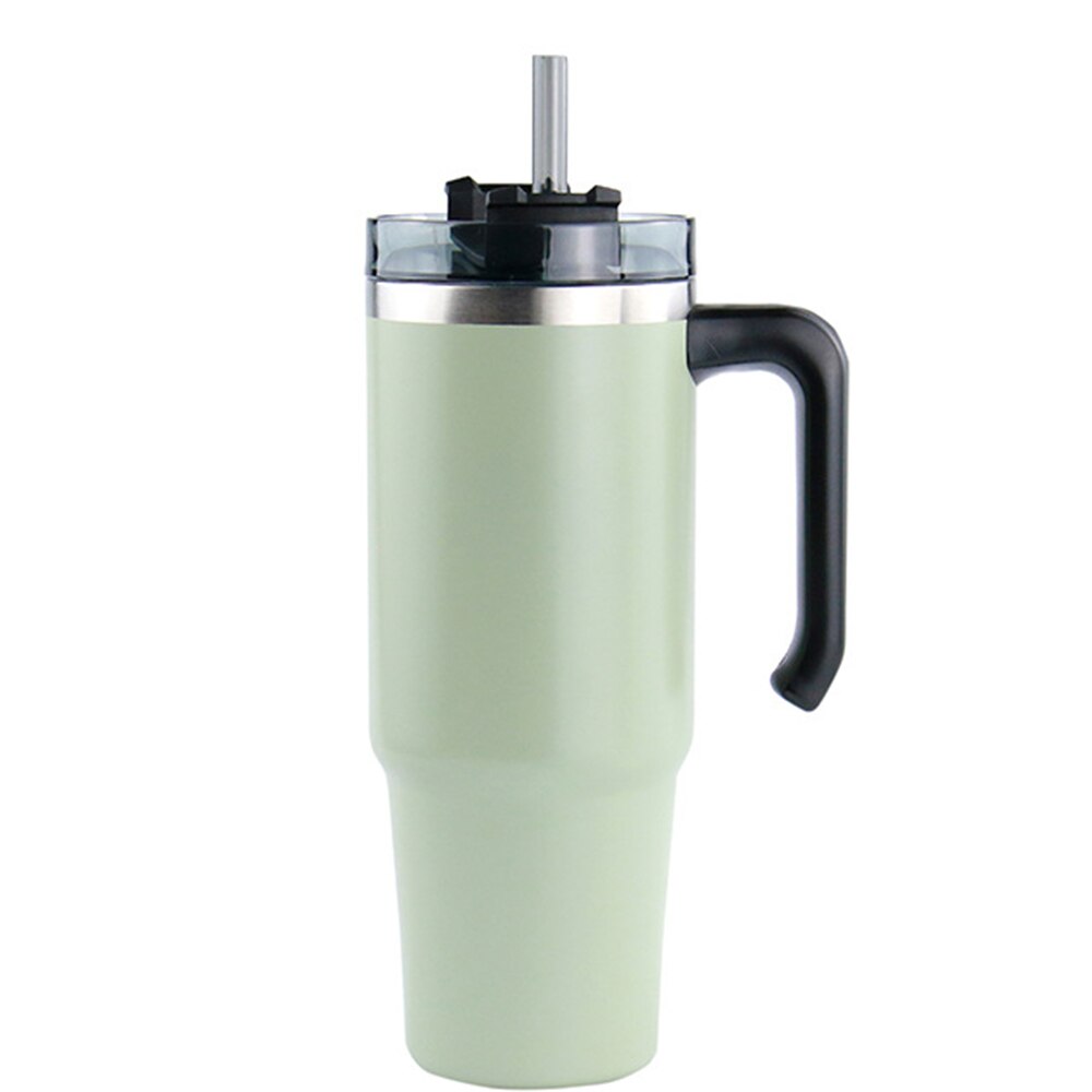 20oz/30oz Stainless Steel Thermos Cup With Straw Coffee Cup Thermal Insulation Ice Cup Car Cup Water Cup With Handle: 30 oz Green