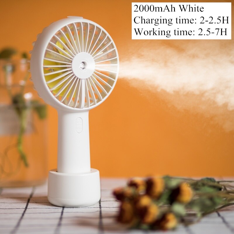 Battery Portable Water Spray Mist Fan Electric USB Rechargeable Handheld Mini Fan Cooling Air Conditioner Humidifier for Outdoor: 2000mah white