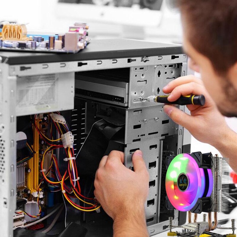 LANSHUO CPU Kühler RGB LED CPU Kühler 2 Wärme Rohre Ultra Ruhig Kühler Fan für LGA 775 115X 1366 (4Pin Einzigen Lüfter)